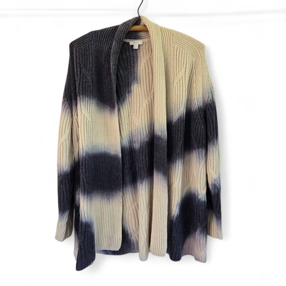 J.Jill Pure Jill Women's Cable Knit Cardigan Open Front Blue Ivory Tie-dye Large - Picture 2 of 16